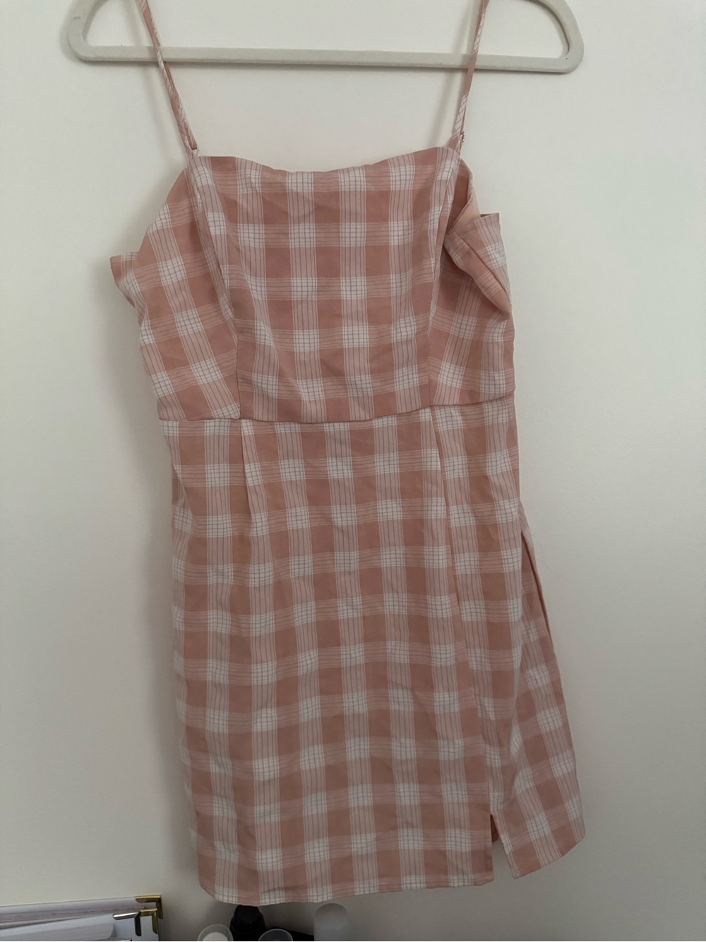 bp Blush Pink Plaid Mini Dress with Spaghetti Straps